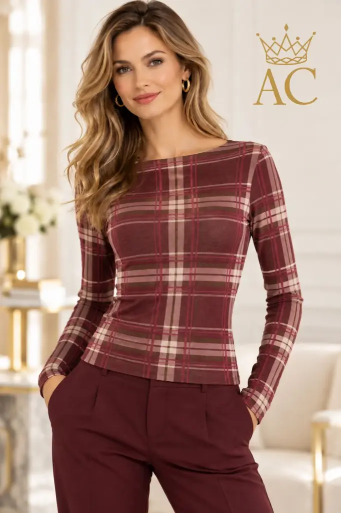 Pierce nm84 T-shirt features a cashmere tartan pattern and a boat neck