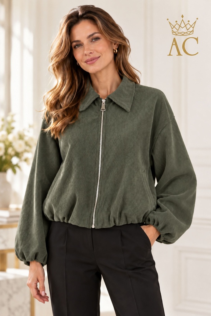 Jacket Saartje kort geribd gepofte zoom en manchet rits insteekzakken