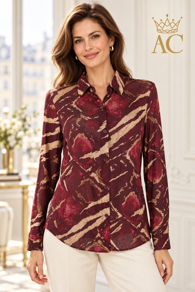 Tolga Blouse nm95 with blurred block-and-line patch and button closure