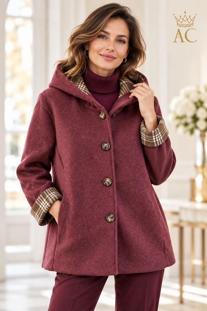 Veste Patryck nm12 à capuche, doublure à carreaux et poignets à revers à carreaux, 4 boutons en tissu de plomb