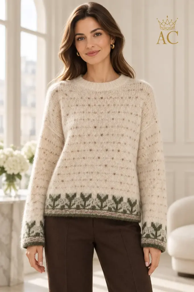 Pull Thibo nm5 moucheté, ourlet norvégien jacquard