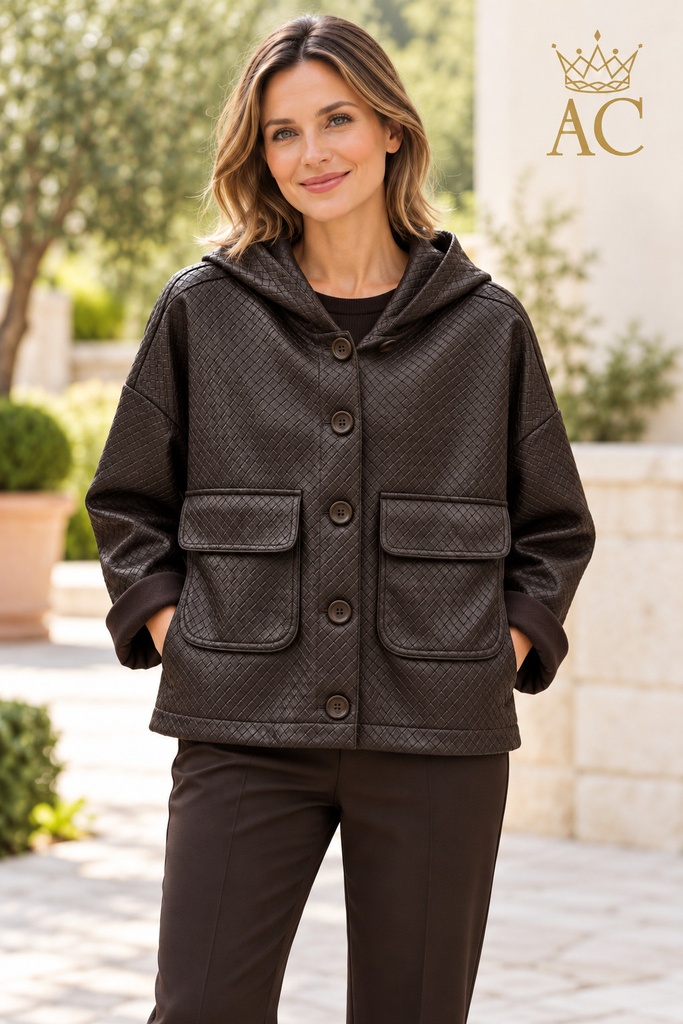 Valentine Eco Serpent Jacket with Hood, Button, and Patch Pockets