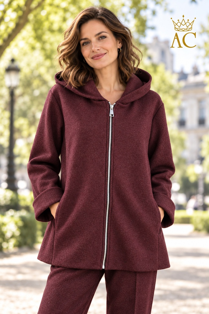 Veste 7/8 Vanora nm12 en tissu de plomb, capuche, fermeture éclair, ourlet bouffant, poches latérales