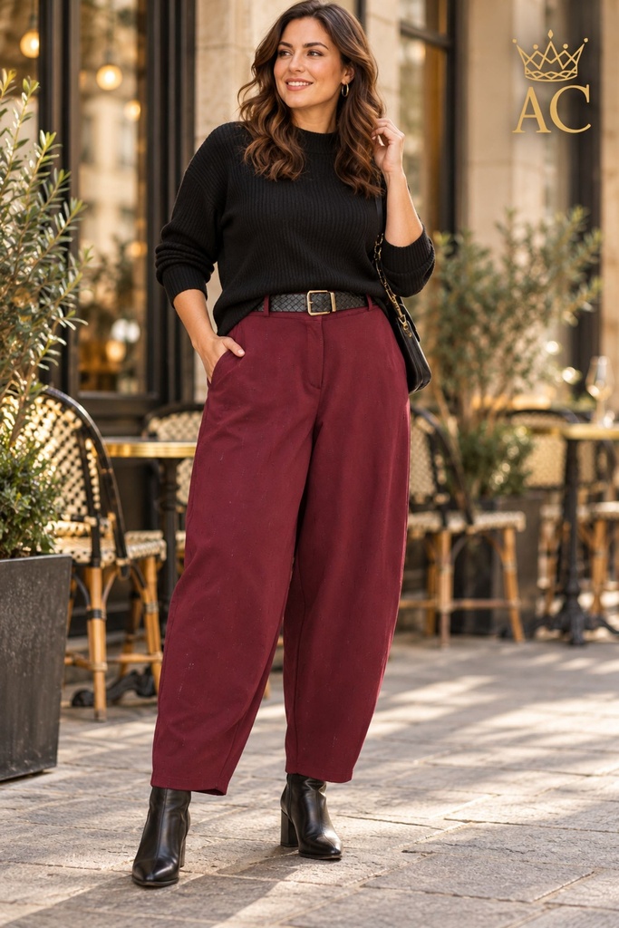 Pantalon Stian nm65 Punto Milano, coupe ballon, en gabardine, avec strass et ceinture en cuir écologique, taille élastiquée, poches en biais