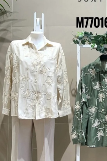 Shintz blouse Julan floral overlay ribbon