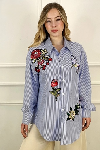 [10016238001] Tunique doublée Jidde brodée rose