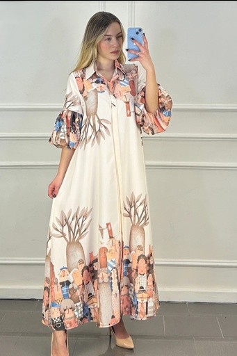 [10016269001] Long dress Jent drawn dolls