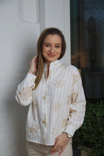 [10016290001] Blouse Jiska geborduurde bloemen
