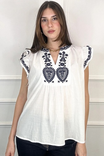 [10016355001] Blouse Jasmina geborduurde kapmouw