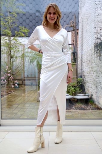 [10016441001] Long satin dress Jannes envelope skirt