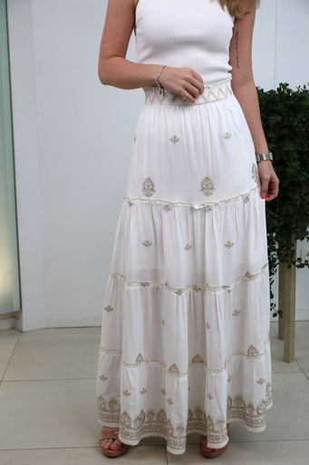 [10016515001] 4 stage bell skirt Janoah embroidered