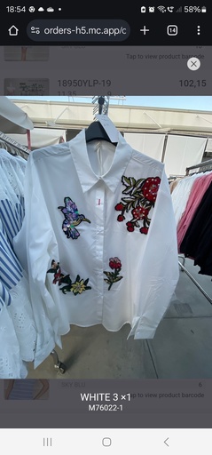 [10016516001] Embroidered blouse Jewel roses and bird