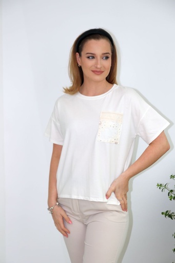 [10016655001] T-shirt Janet chest pocket and upper back lace