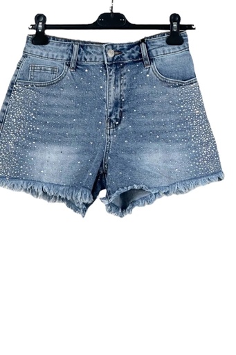 Denim short Jaanvi strass gerafeld