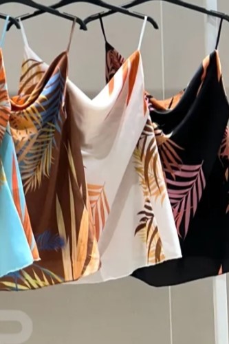 [10016786001] Satin top Joumana cane leaves