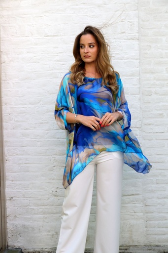Tunique en soie Jenske colorful magma open neck pointed