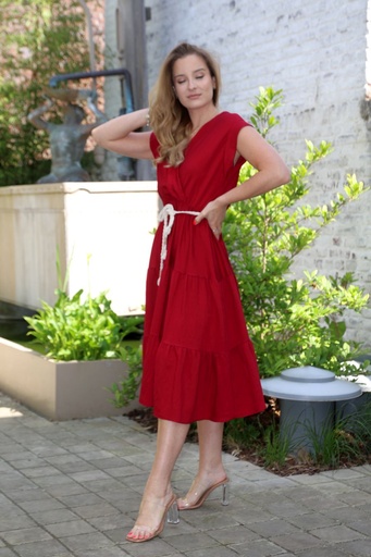 Robe demi-longue Jayli dégagée Col en V 3 jupes cloche à étageskm