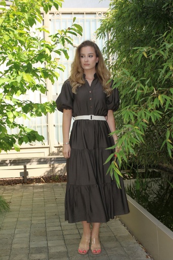 Robe longue Jena manches courtes bouffantes Jupe cloche à 3 étages