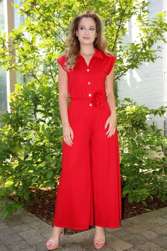 Jumpsuit Jaafar kraag up vergulde geblutste knopen viscose jersey