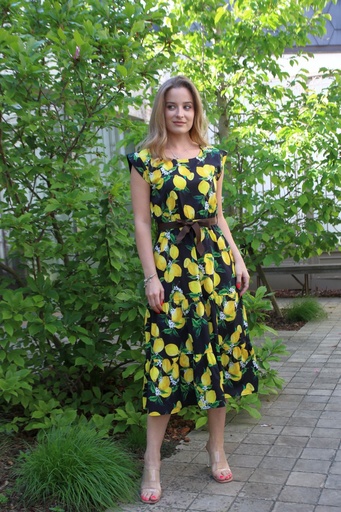 [10016887001] Robe longue d'été Jovan imprimé citron