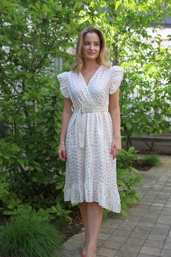 [10016885001] Robe longue urian ajour broderie anglaise décolleté en V croisé