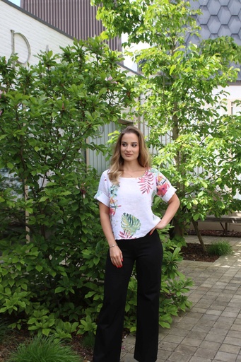 [10016877001] Linnen blouse Jovana mosterdblad open hals