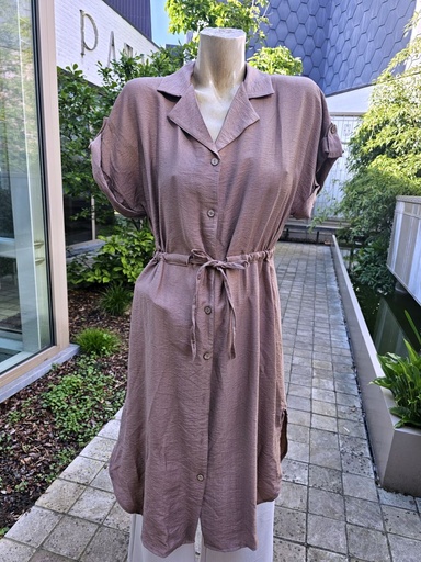 [10016873001] Hemdsjurk Jorieke reverskraag houten knopen taillebinder