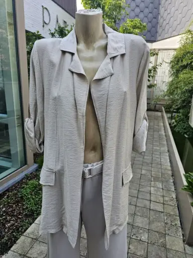 Cardigan Jennefer col à revers manches ruban pull-up lin imprimé