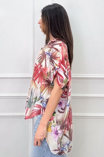 [10016950001] Bloemen tuniek Jenne nm85 kraag blindsluiting tencel