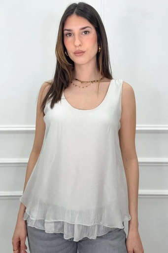 Zijde tank top Jayvin dubbellagig open hals