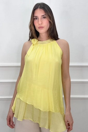 [10016946001] Zijde mouwloze blouse Jami jabot