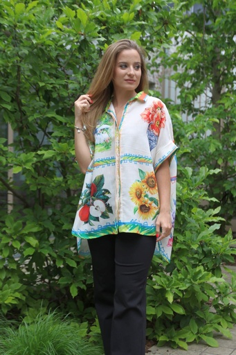 [10016943001] Tuniek Jahzara vaas zonnebloemen appelen tuin parasol
