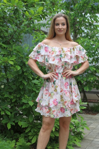 [10016939001] Off-shoulder bloemenjurkje Kelso