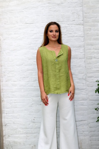 Mouwloze linnen blouse Jivan open hals