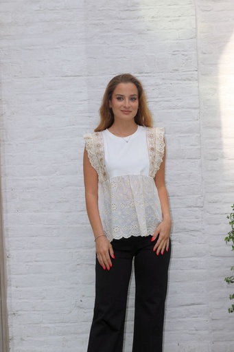 [10016993001] T-shirt Jaheim nm97 English embroidery under bust and side flounce