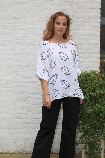 [10016979001] Blouse en lin Janaya nm100 feuilles brodées