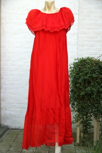 Lange off-shoulder jurk Karo nm98 dubbele volant