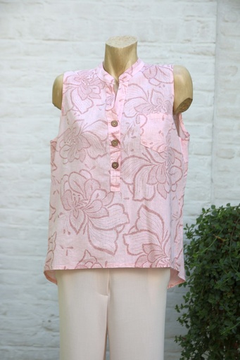 Linnen blouse Janke nm100 bloemprint Tunesische kraag
