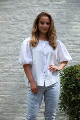 [10017035001] Linnen blouse Kajal pofmouw nm100