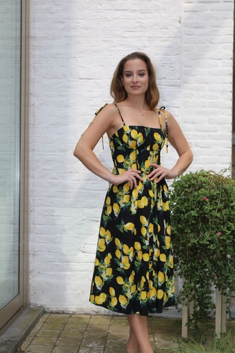[10017033001] Dress Kymo spaghetti straps and lemon print