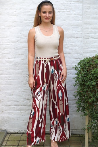 Flare pants Jassim nm100 eyelet print wide leg braided waist belt