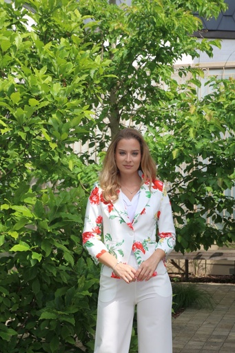 Cardigan Jasmien imprimé floral manches relevées revers col doublé