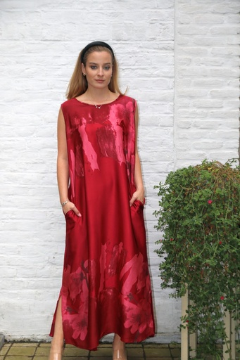 [10017076001] Long sleeveless satin dress Karo nm100