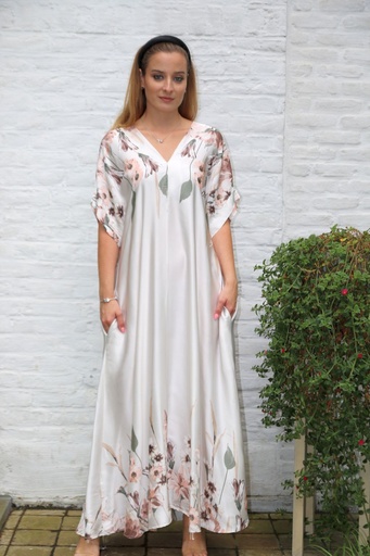 [10017074001] Robe longue satinée à fleurs Kesha nm100