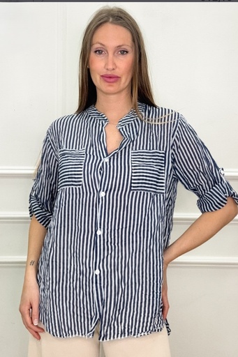 [10017108001] Blouse Joly nm100 medium gelijnd Tunesische kraag
