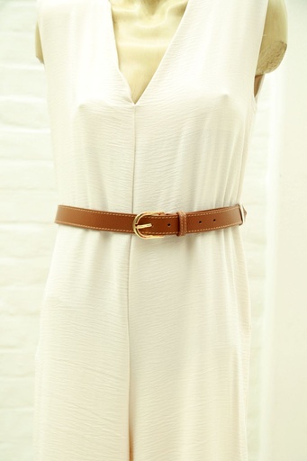 [10017100] Lederen taillriem Joery nm100  3cm langwerpige vergulde gesp gestikt