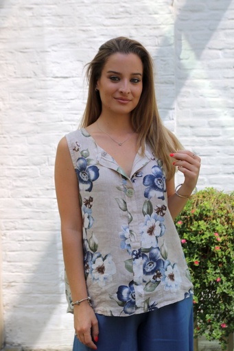 Linnen tank top Yearell nm100 linnen anemonenprint