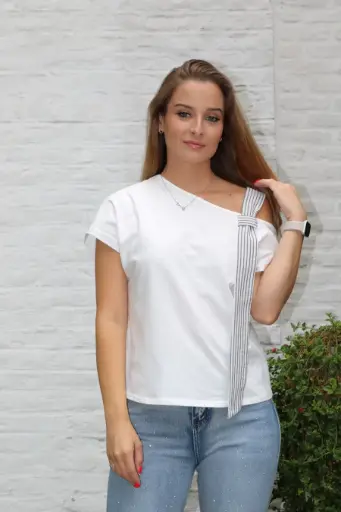 T-shirt Jenayro nm92 a-symmetrische gelijnde das