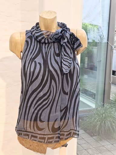 [10017149] Sleeveless silk blouseL iv nm98 stand-up collar with bow