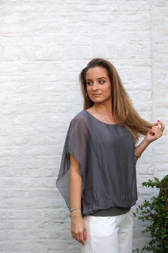 [10017144] Blouse en soie Levi nm98 soie col ouvert manches chauve-souris